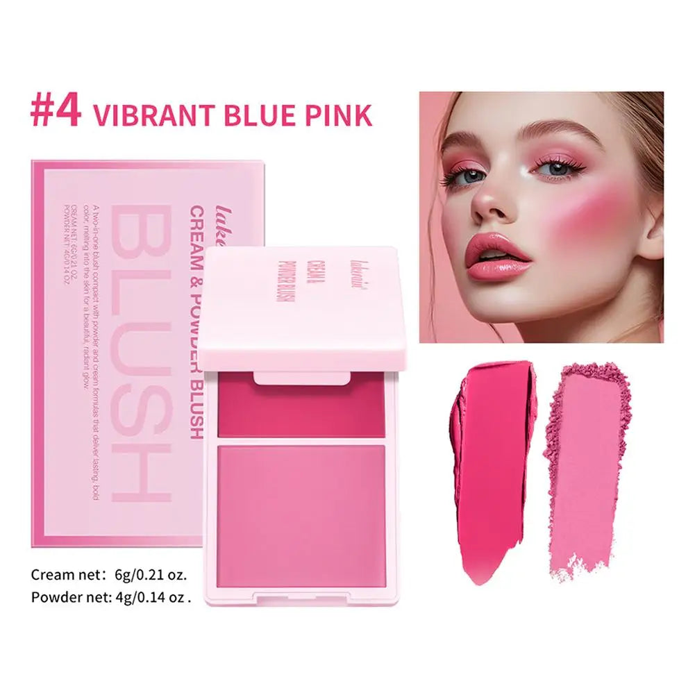 Dual Cream & Powder Blush Palette – Peach Pink, Long-Lasting