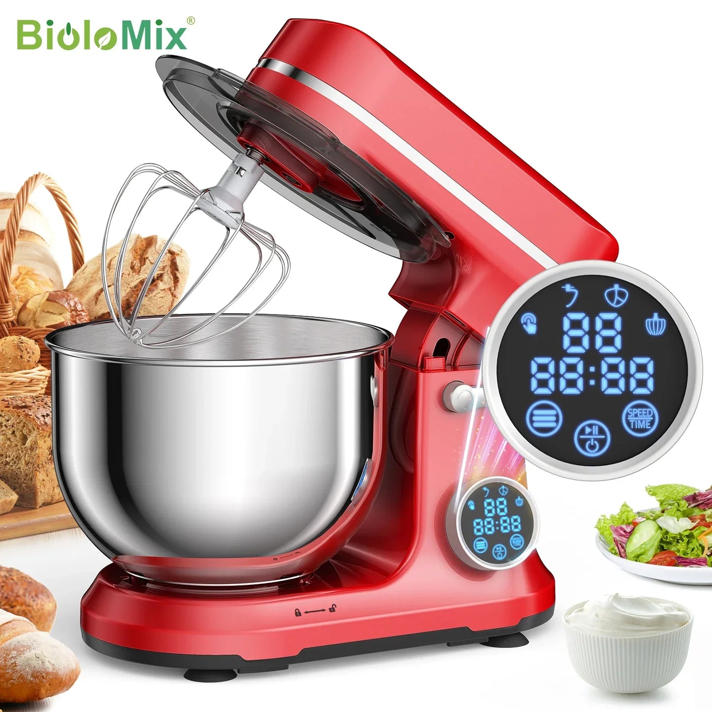 BioloMix 1200W Stand Mixer – 11-Speed, OLED Touch, Tilt-Head, 5L Stand Mixer BioloMix