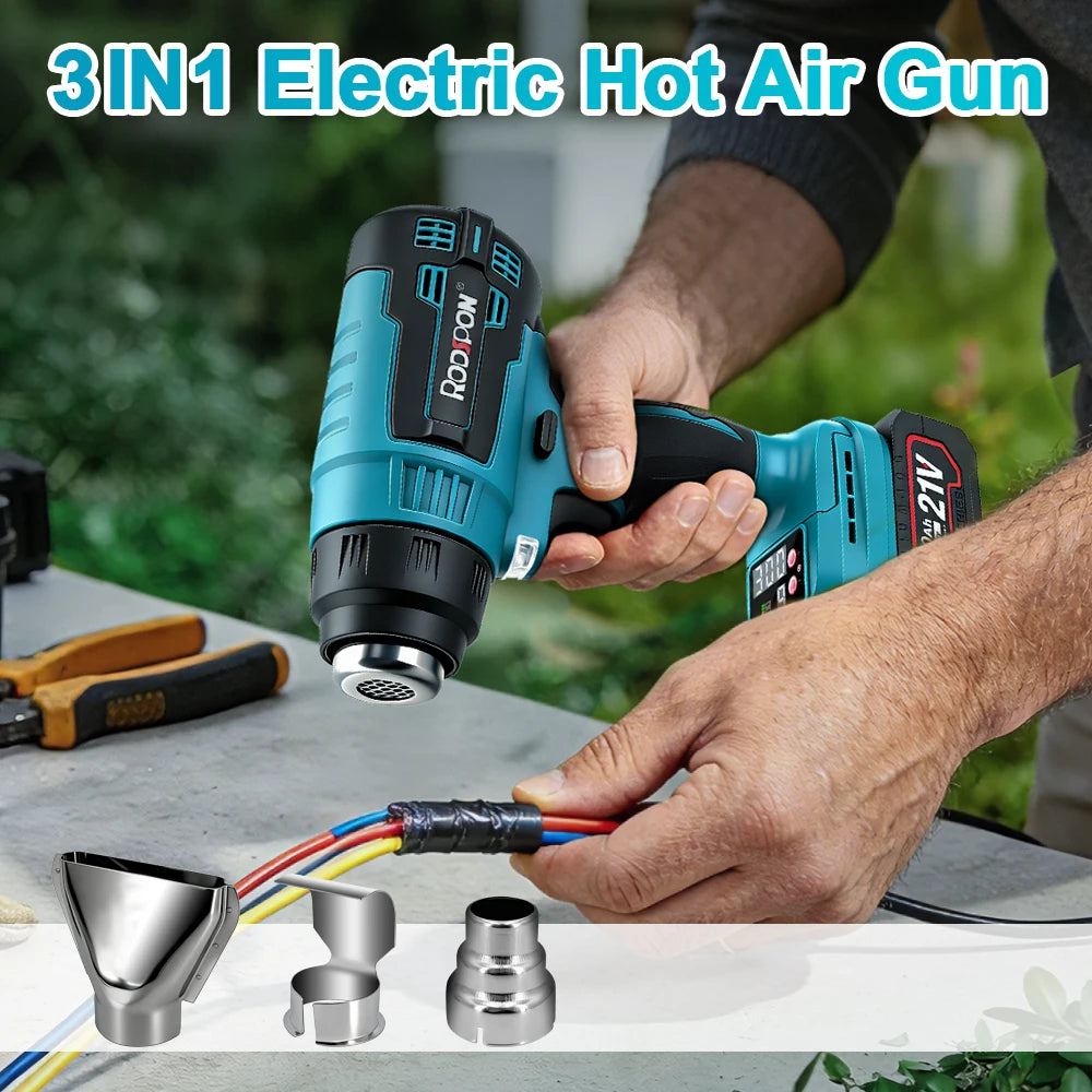 21V Handheld Hot Air Gun Temperature Rechargeable Cordless Electric Heats Gun with 3 Nozzles for Makita Battery Pin (No Battery） Peaceful Pleasures Health and Wellness
