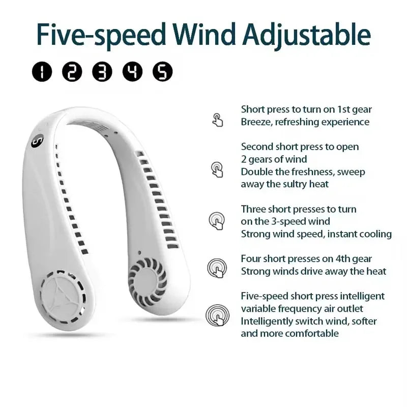 2026 Portable Hanging Neck Fan Digital Display Bladeless Leafless Cooler 5 Speed Rechargeable Wearable Fan for Outdoor Sports Peaceful Pleasures Health and Wellness