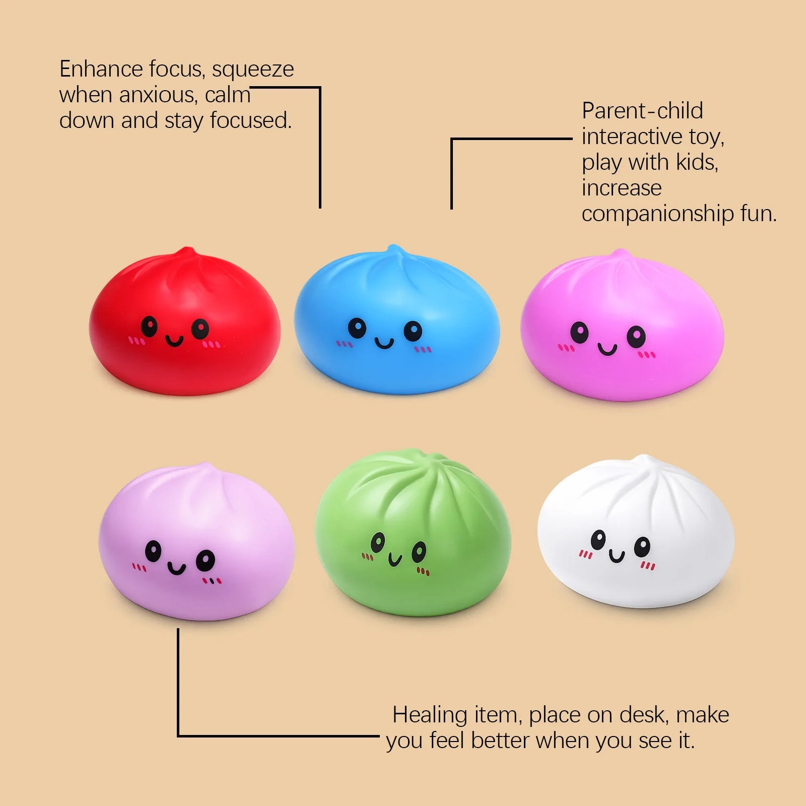 Simulation Dumpling Stress Ball Reusable Sensory Toys Low Rebound Relieve Stress Mood Toys Kid Safety Cute Colorful Dough Ball Peaceful Pleasures Health and Wellness