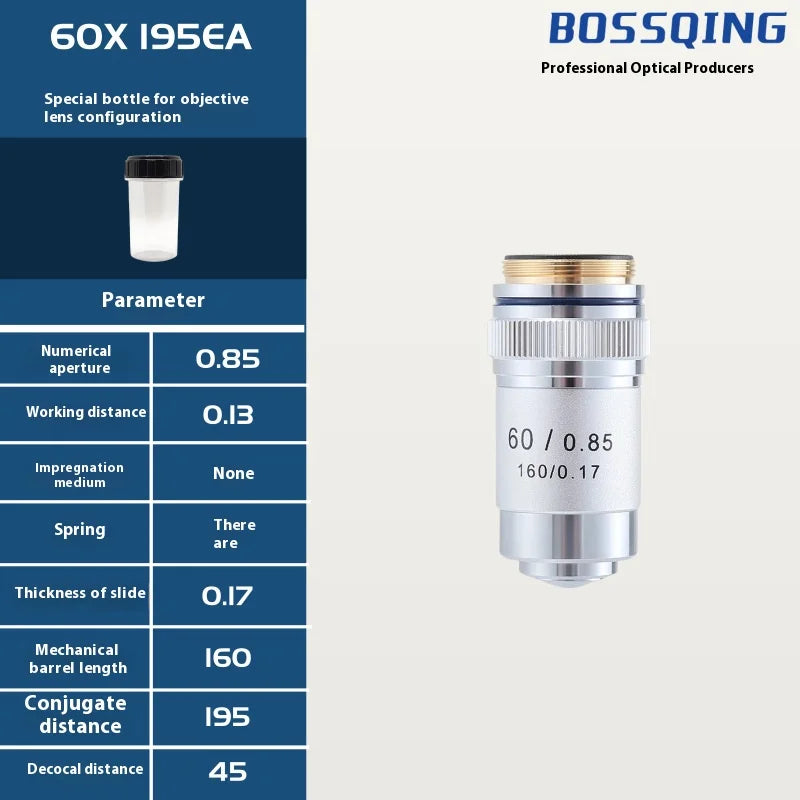 4X 10X 20X 40X 60X 100X Achromatic Objective Lens 195 Mm Conjugate Distance Tube Length 180Mm Biological Microscope Objective Peaceful Pleasures Health and Wellness 60X195EA