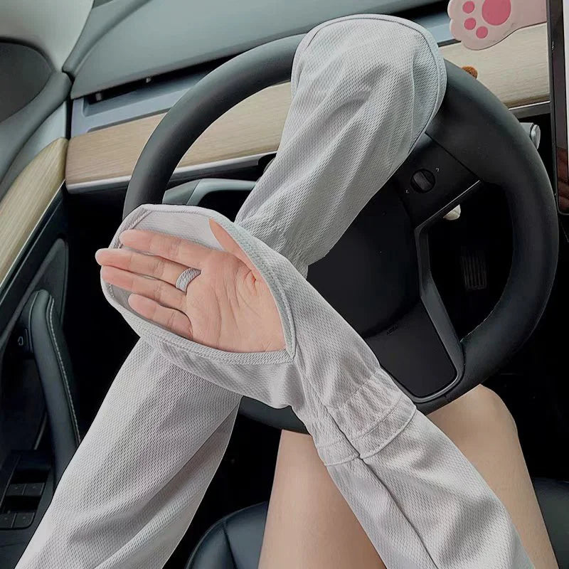 UV Sun Protection Fingerless Driving Gloves & Cooling Arm Sleeves UV Sun Gloves Peaceful Pleasures Health and Wellness Grey
