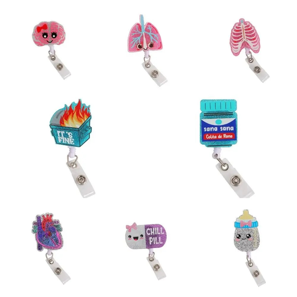 Stretchable Organs Badge Clip High Resilience Fall-proof Nurse Badge Holder Cartoon Chest Card Name Card Holder Office Supplies Peaceful Pleasures Health and Wellness