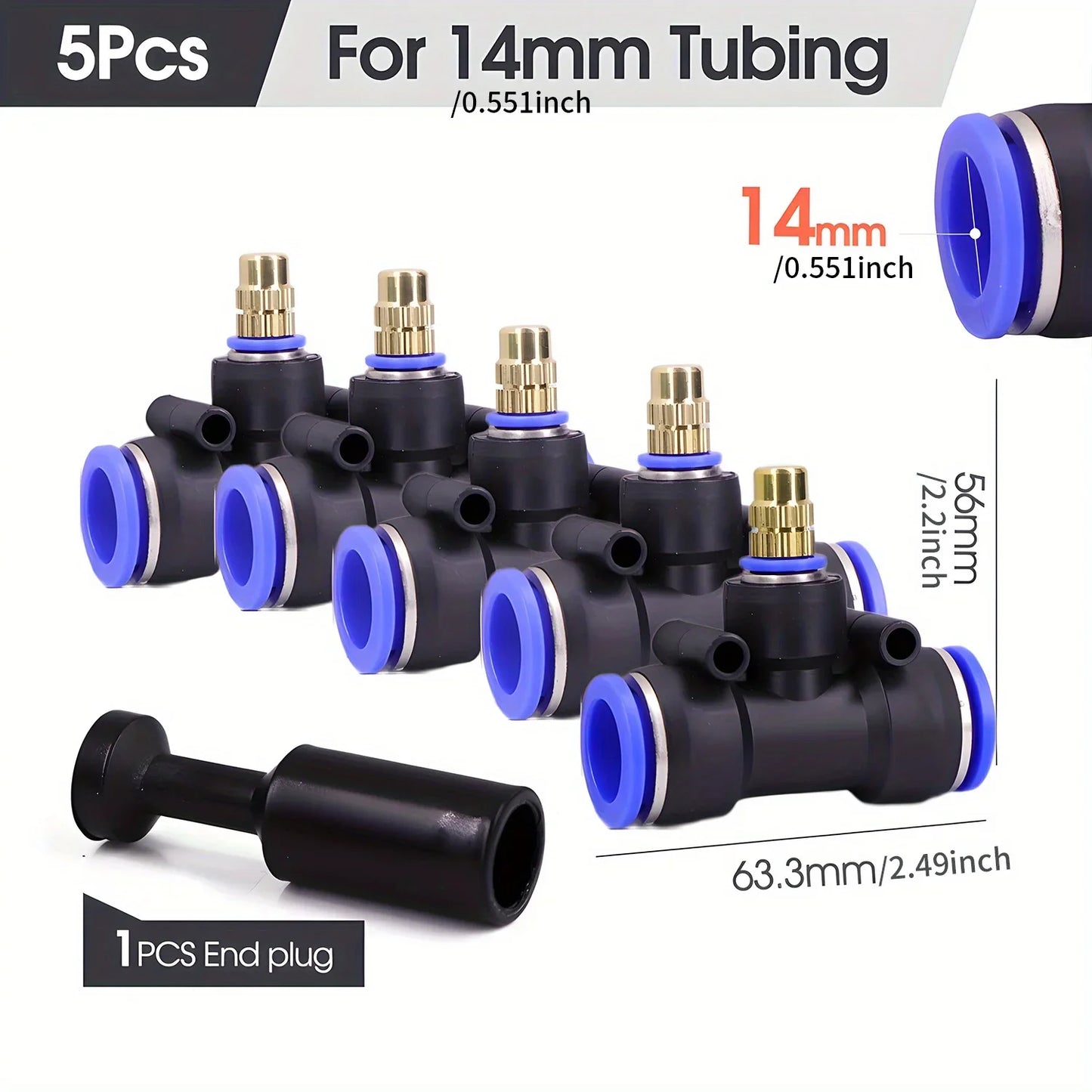 Brass Misting Nozzle with Tee Adapter Adjustable Atomizer Sprayer Outdoor Garden Irrigation Watering 6/8/10/12/14/16mm PE Tubing Peaceful Pleasures Health and Wellness for 14mm Tubing