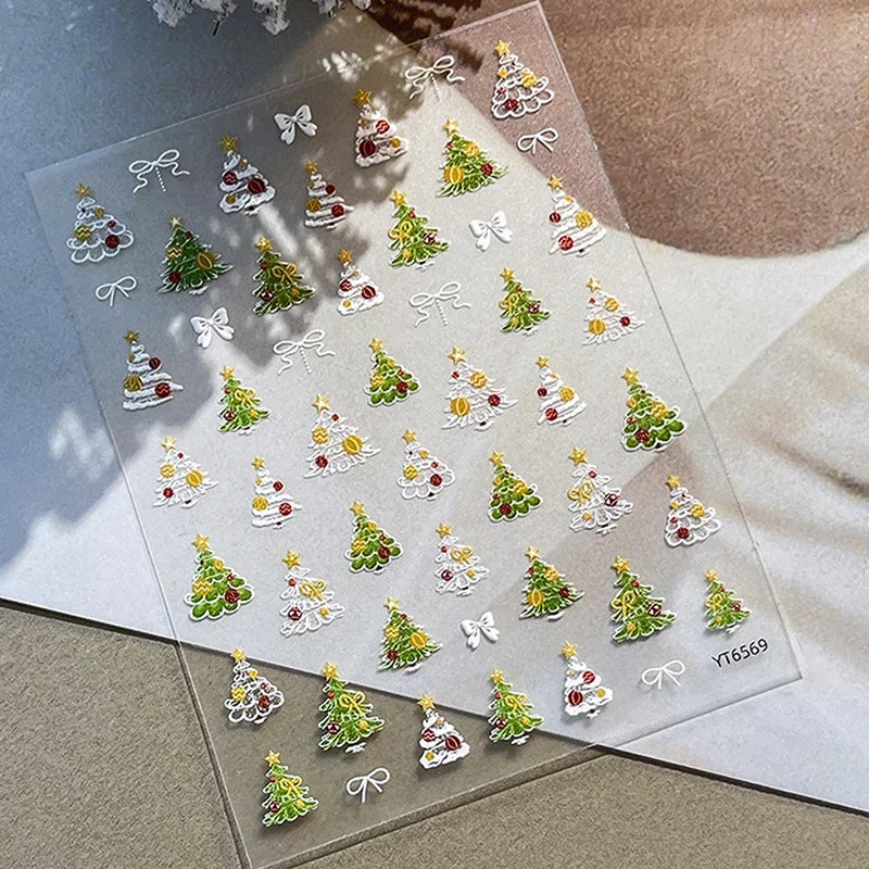 Christmas Tree Nail Stickers Embossed Self-Adhesive Nail Art Decals for Manicure Festive Charm Nail Ornaments for Party Peaceful Pleasures Health and Wellness
