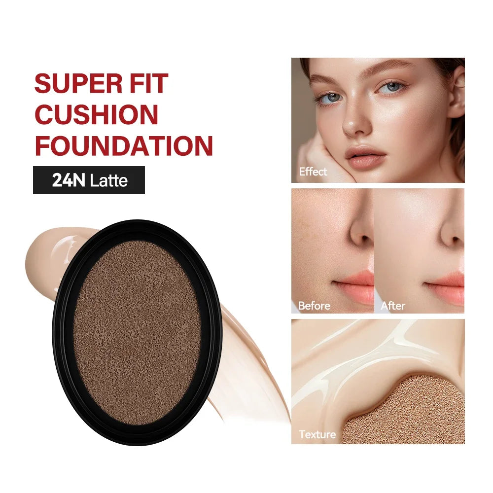 Waterproof Cushion Foundation Refill Semi-Matte Red Finish 72-Hour Wear Long-Lasting Buildable Coverage Sun Protection tirMakeup Peaceful Pleasures Health and Wellness