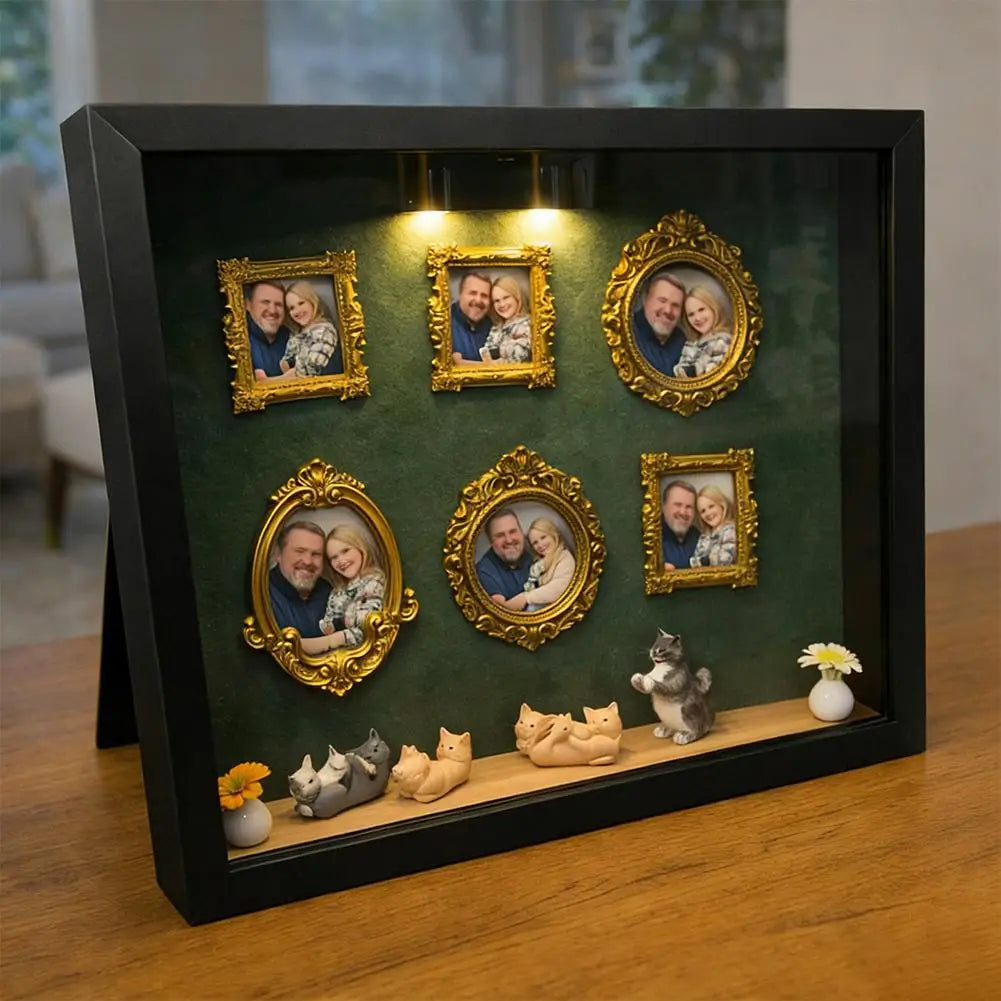 Wooden Mini Museum Photo Frame Box | Cat Lover Gift & Home Décor