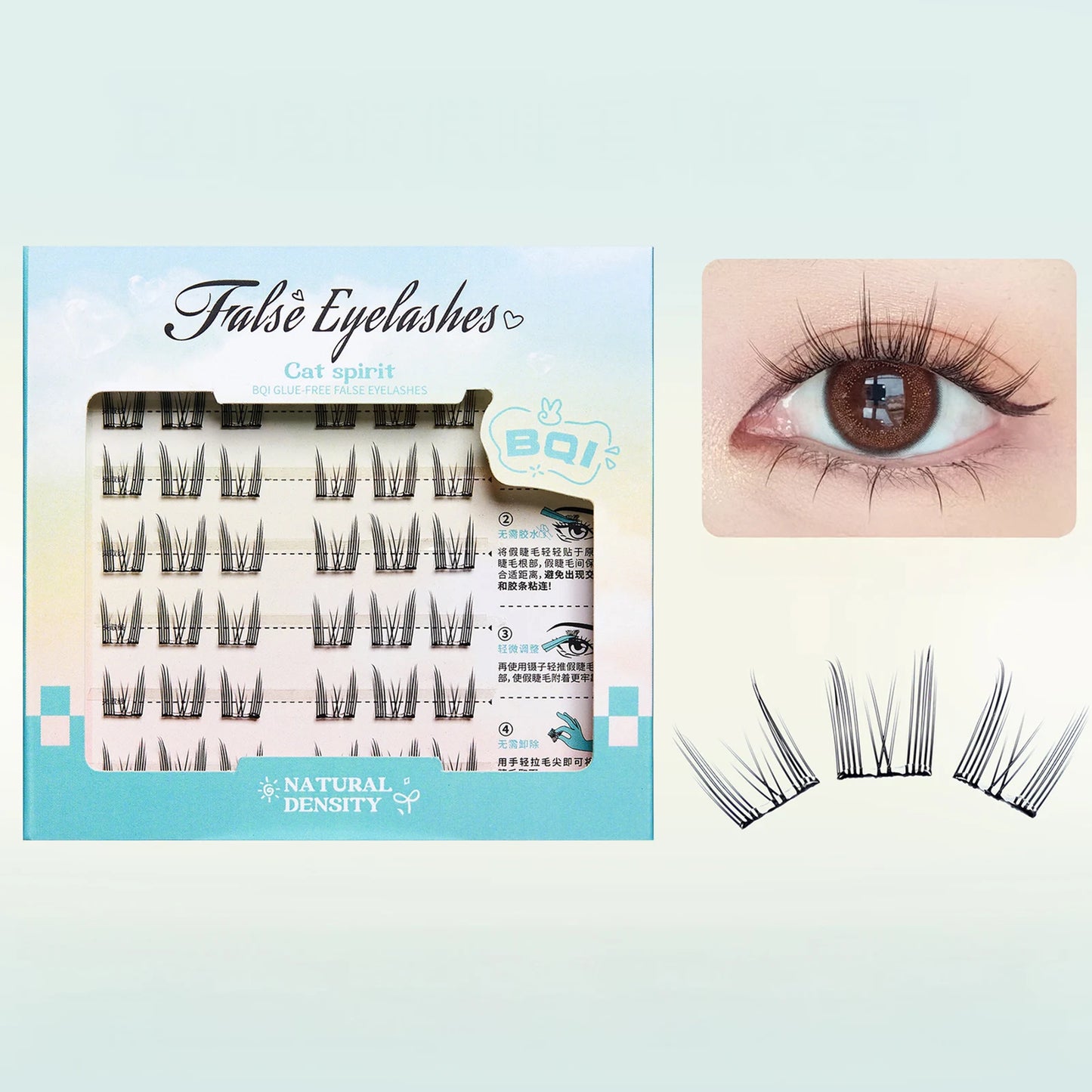 Glue-Free Wispy Cluster Lashes | Cat Eye Extensions 6 Rows