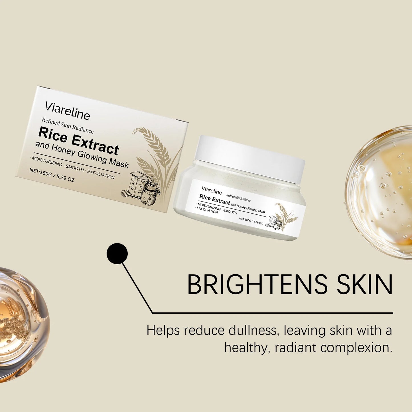 150g Rice Extract Honey Face Mask Hydrating Brightening Firming Shrink Pores Repair Soft Improve Elasticity Glowing Facial Mask Peaceful Pleasures Health and Wellness