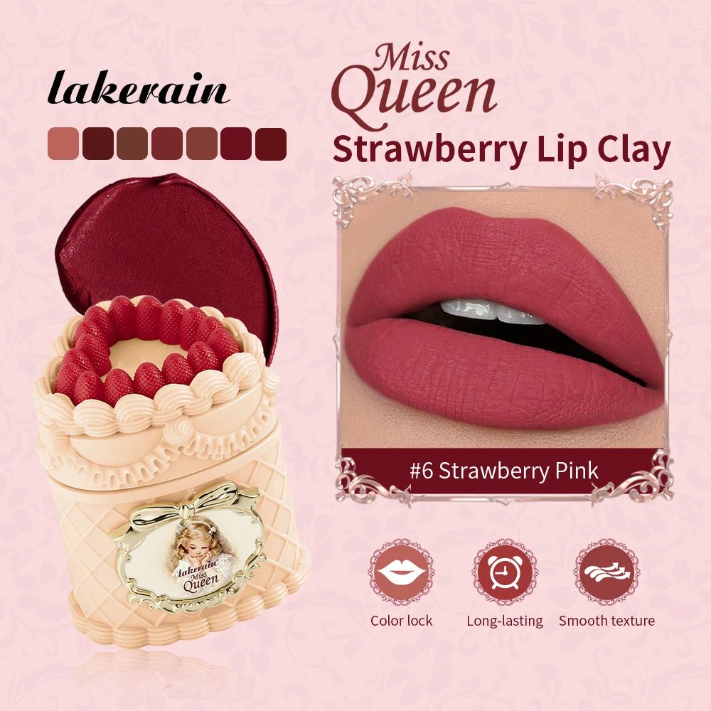 Miss Queen Strawberry Lip Clay High-coverage Matte Finish Long Lasting Color Anti-smudge Delicate Gentle Moisturizing Lipstick Peaceful Pleasures Health and Wellness