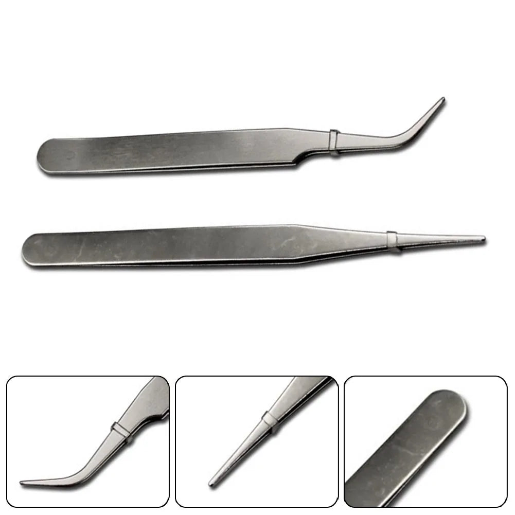 Stainless Steel Mini Tweezers Dismantling Repair Tool Curved Straight