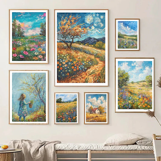 European Rural Scenery Floral Canvas Wall Art | Unframed Print Canvas Wall Art Print Peaceful Pleasures Health and Wellness