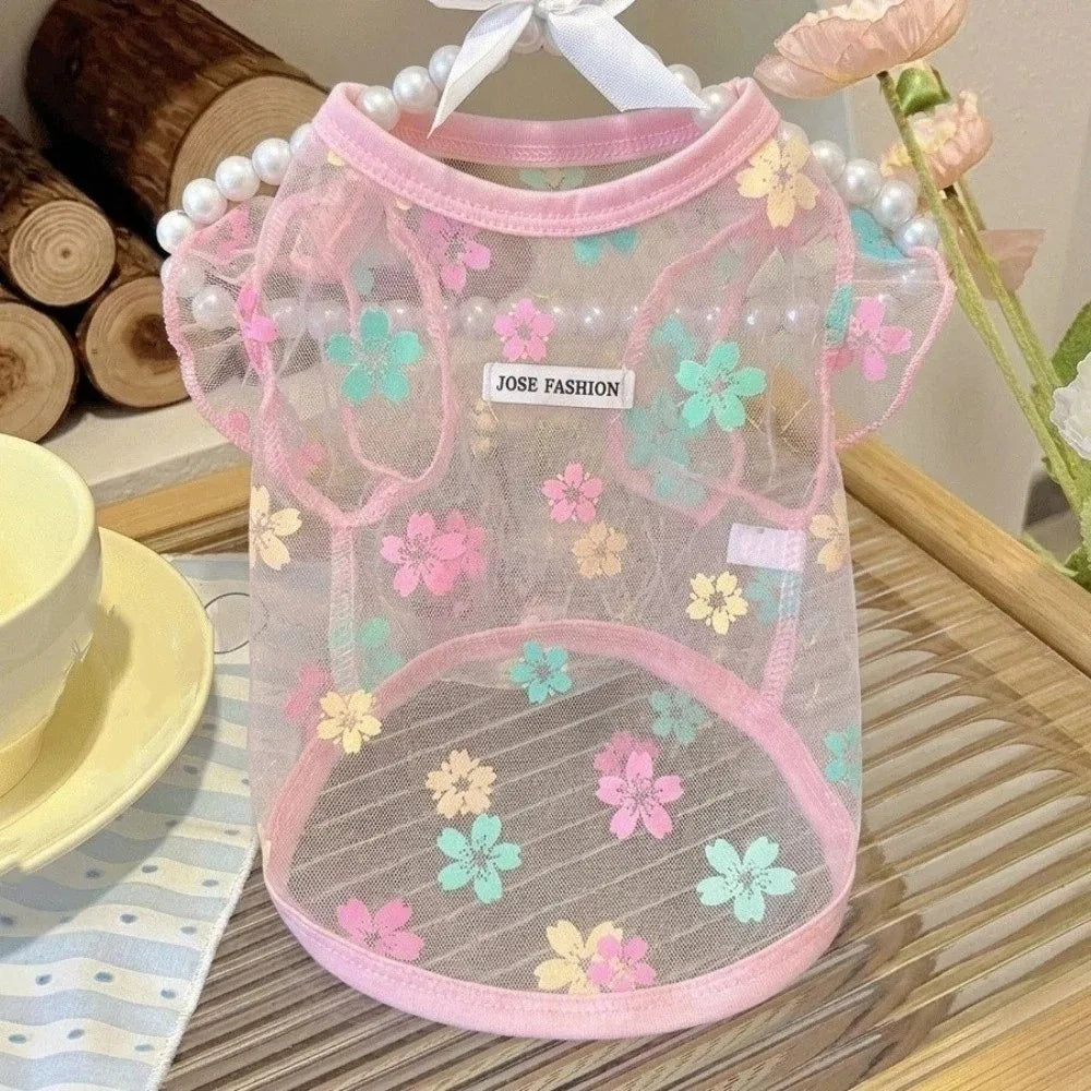 Floral Cooling Dog & Cat Mesh Vest | Breathable Summer T-Shirt