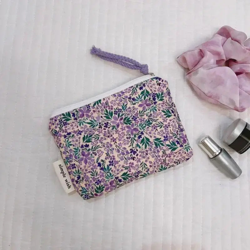 Floral Cotton Mini Cosmetic Pouch | Travel Makeup Organizer