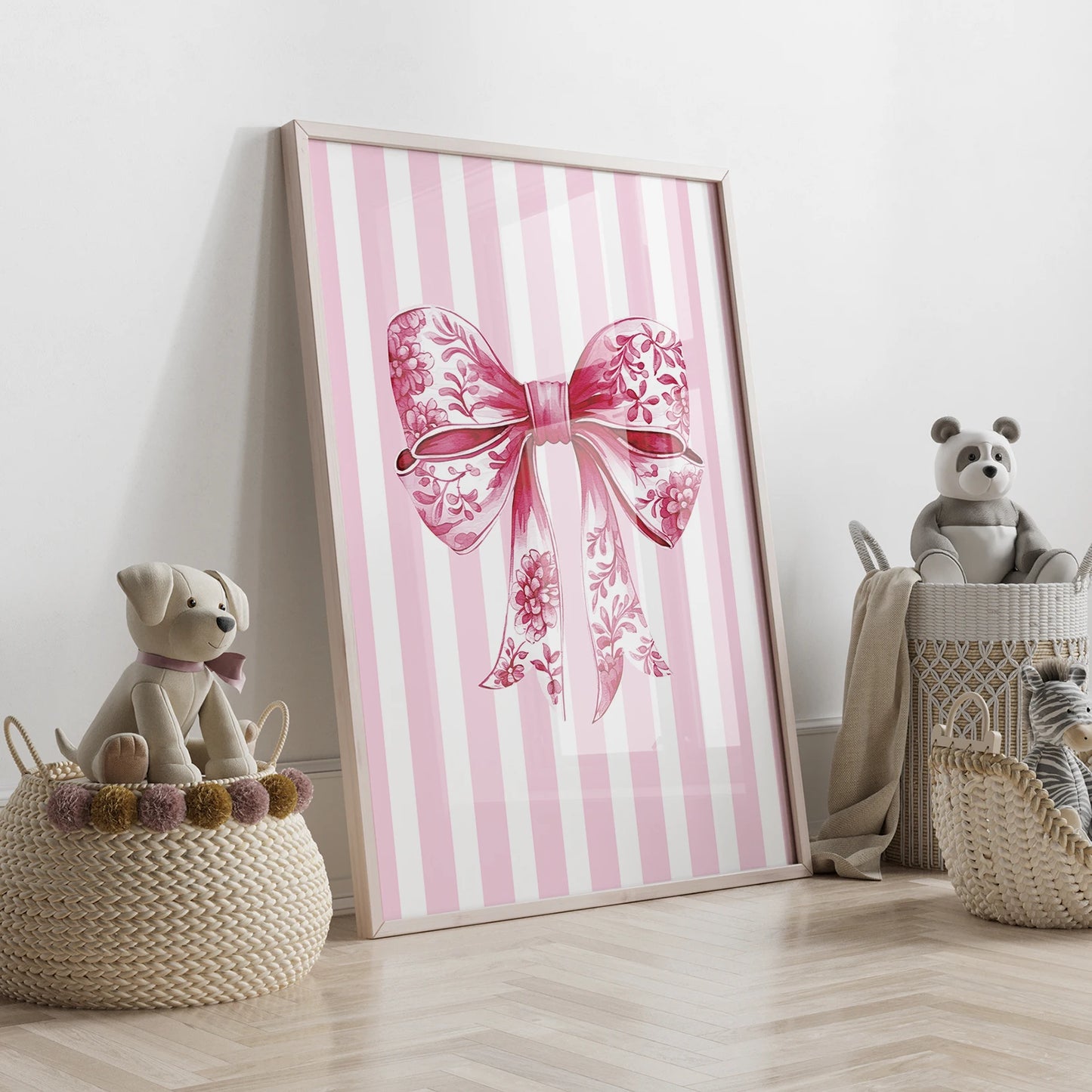 Personalized Pink Bow Tie 3-Piece Canvas Wall Art | Kids Decor