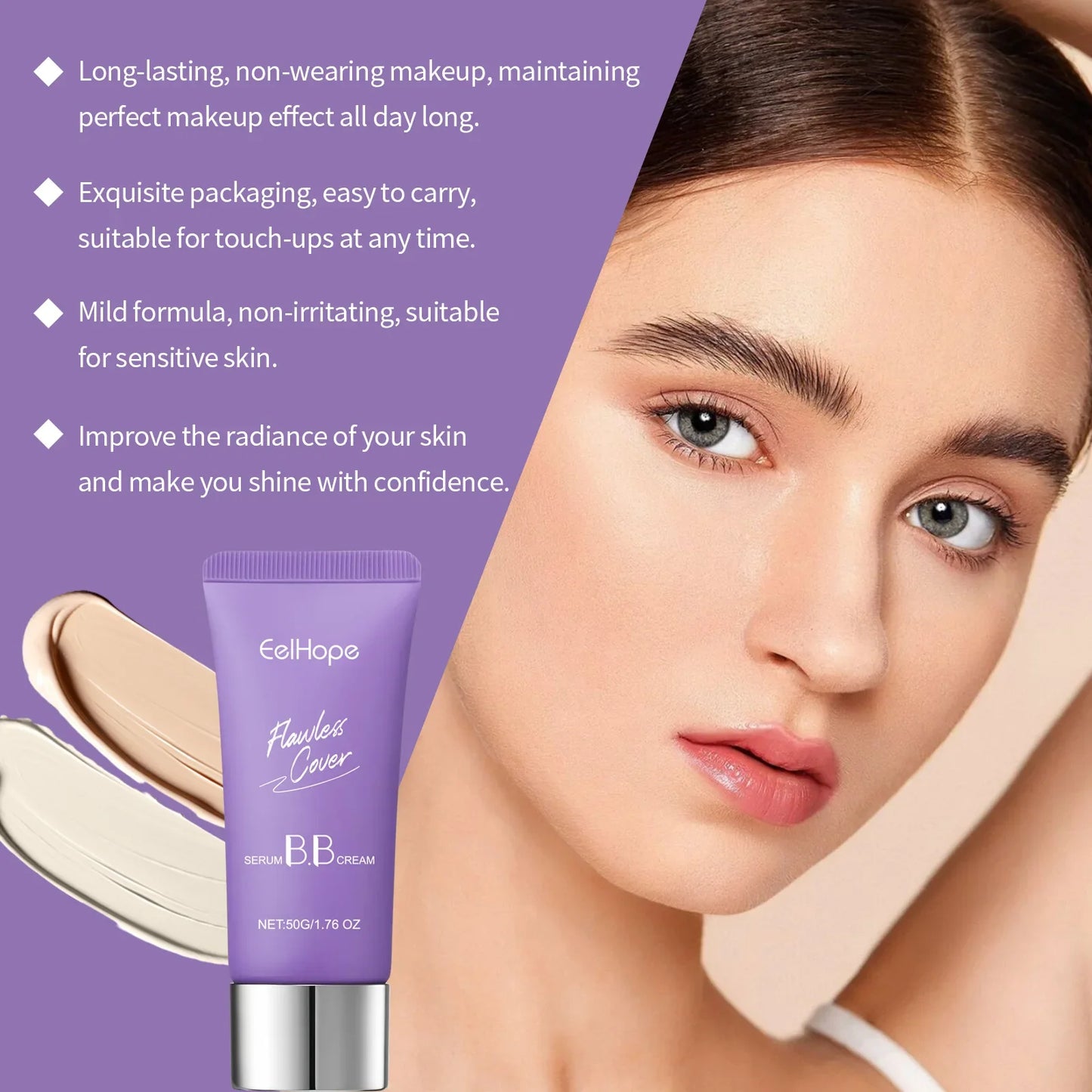 Eelhope BB Cream Full Coverage Moisturizing Foundation 50g