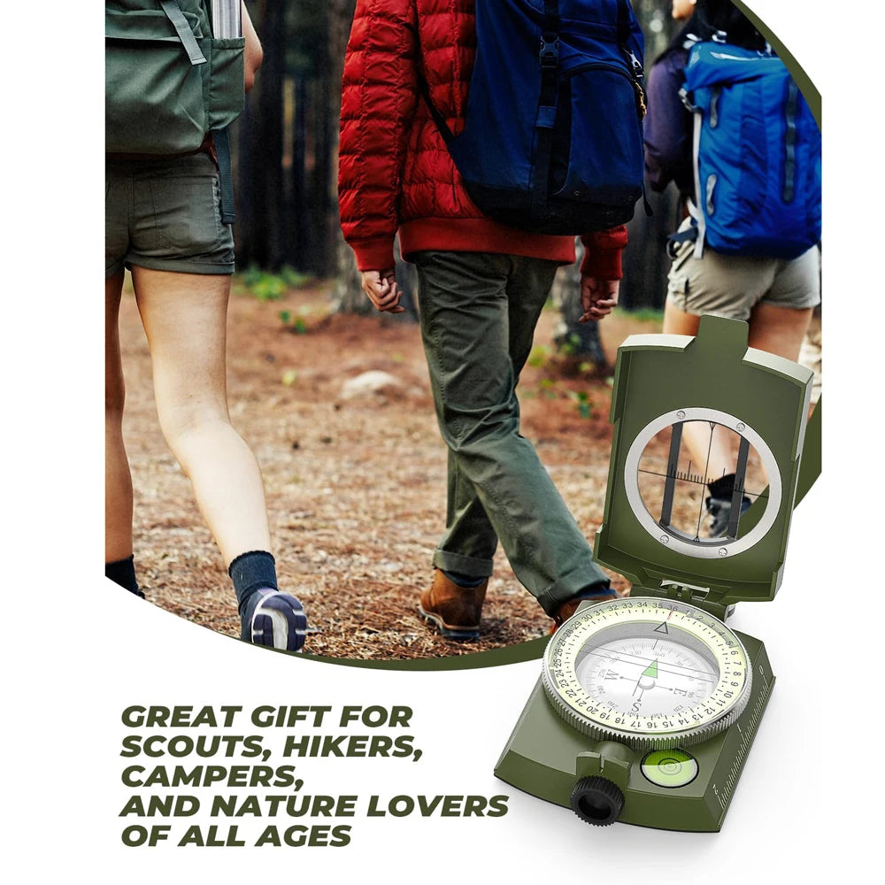 Tactical Waterproof Compass High Precision Professional Metal Sight Clinometer Compass Luminous for Outdoor Survival Essential ﻿ Peaceful Pleasures Health and Wellness