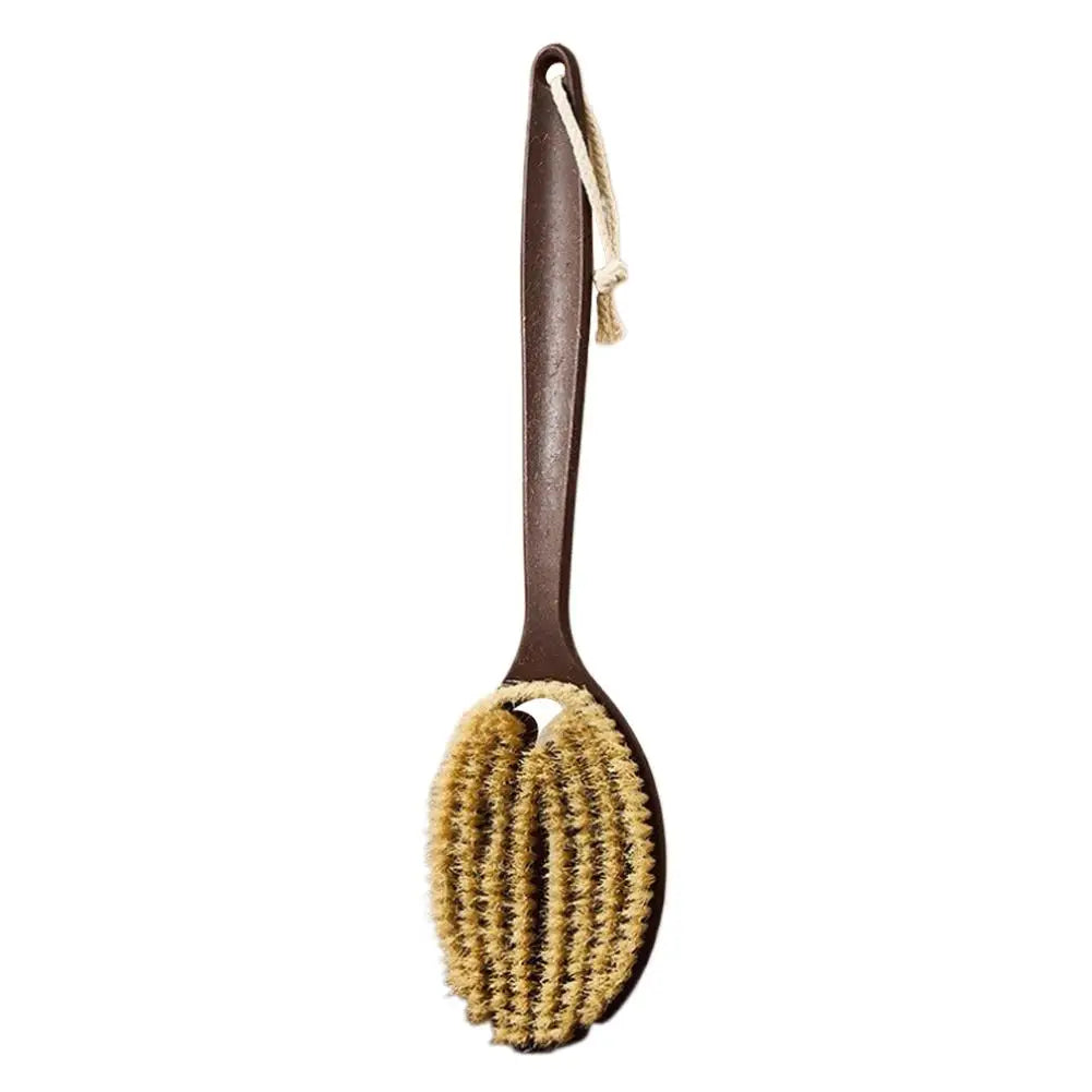 Natural Coconut Bristle Body Brush – Long Handle Back Scrubber