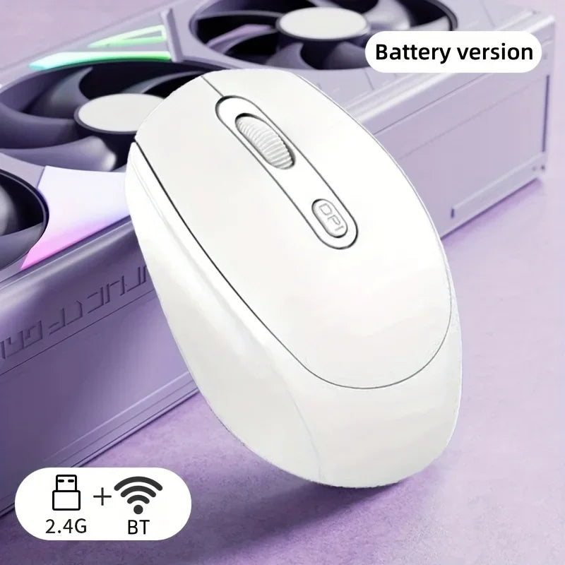 Dual-Mode Wireless Mouse, 2.4G+BT Ergonomic Optical Computer Mouse, 2.4G USB Mice For Laptop Pad PC Tablet Macbook Wireless Mice Peaceful Pleasures Health and Wellness White
