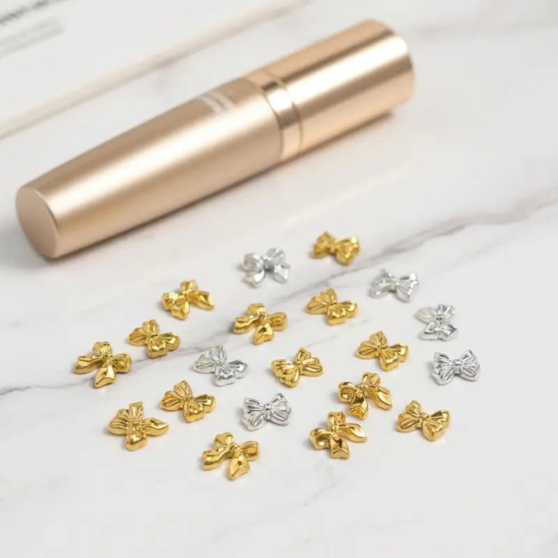 50pcs Gold Silver Brief French Bow Tie Bowknots Ribbon Resin Nail Art Rhinestones Decorations Manicure Imitation Metal Charms Peaceful Pleasures Health and Wellness