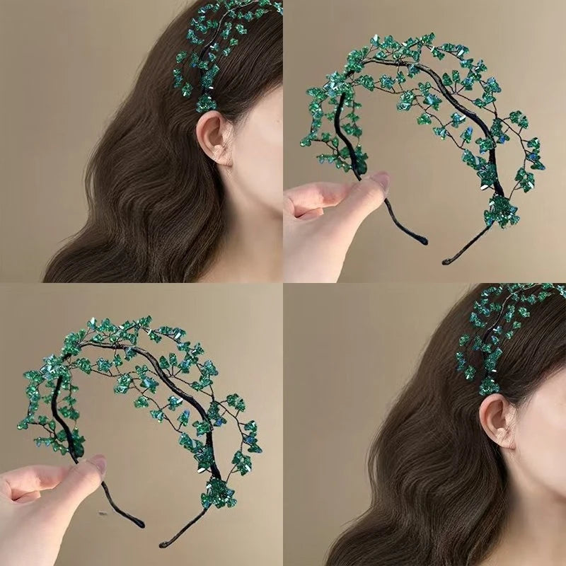 Korean Sweet Crystal Hair Bracelet Fresh Retro Weaving Beads Unique Hair Accessories Peaceful Pleasures Health and Wellness