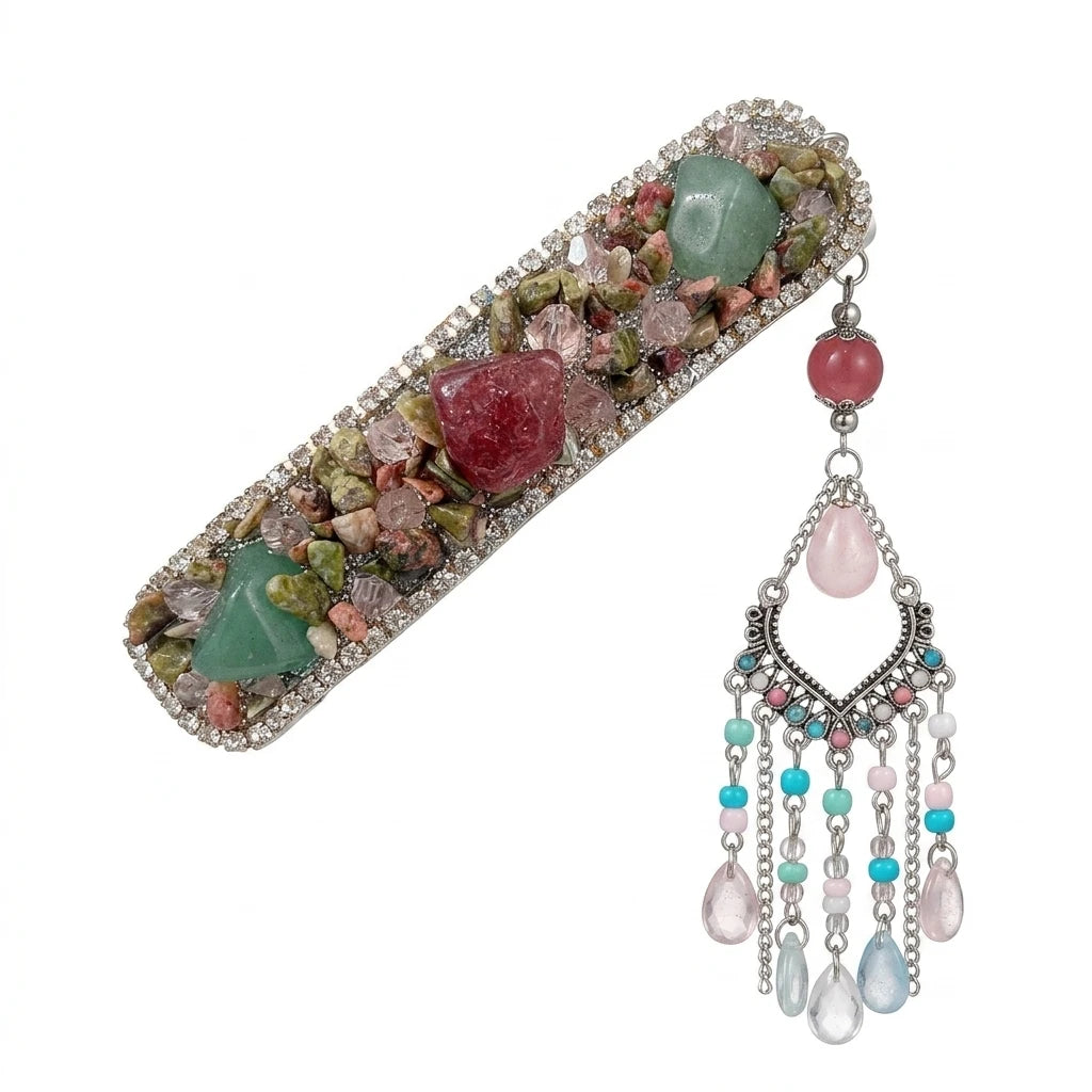 New Chinese Style Hair Clip With Colored Stone Fringe For Wedding And Daily Use Peaceful Pleasures Health and Wellness Ethnic tassel bbclip