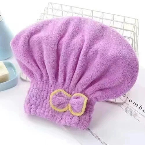 Microfibre Quick-Dry Hair Towel Wrap Cap with Bowknot | Women Hair Towel Wrap Cap Peaceful Pleasures Health and Wellness 1pc purple