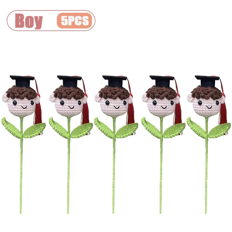 Graduation Crochet Bouquet with Cap – Handmade Knitted Gift