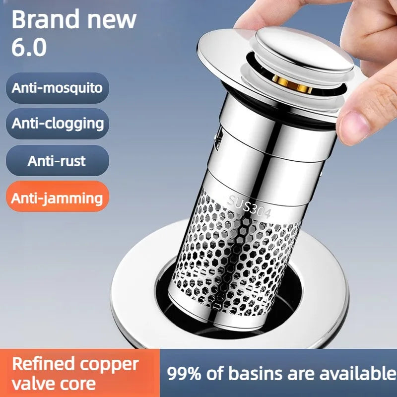 Stainless Steel Press Drain Stopper – Odor Proof Sink Plug