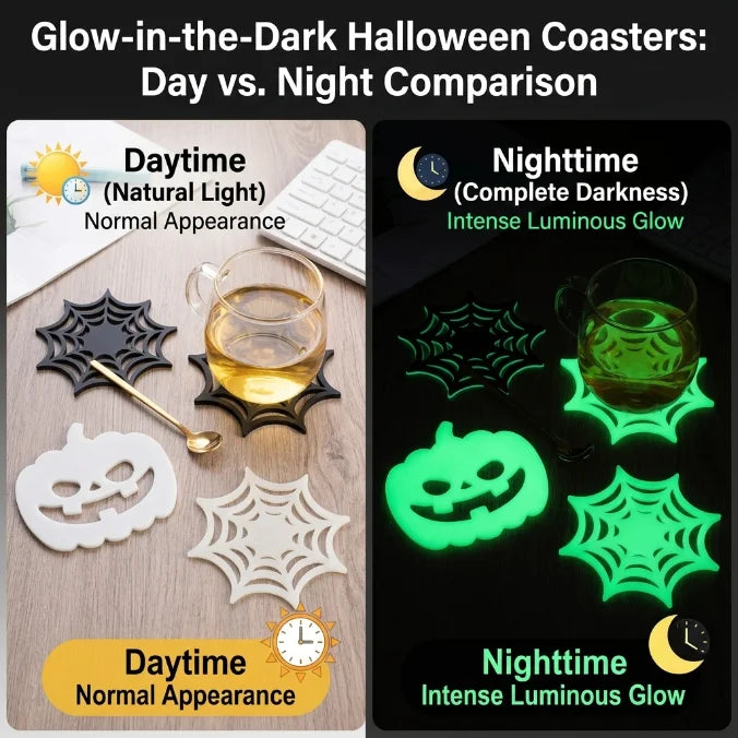 Halloween Glow-in-Dark Spider Web Pumpkin Coasters – 1-10 Pack