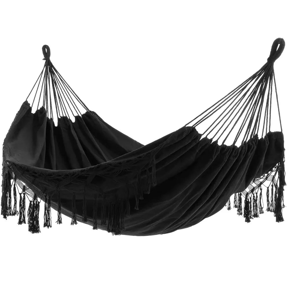 Boho Double Hammock – 2 Person Canvas Swing with Tassels