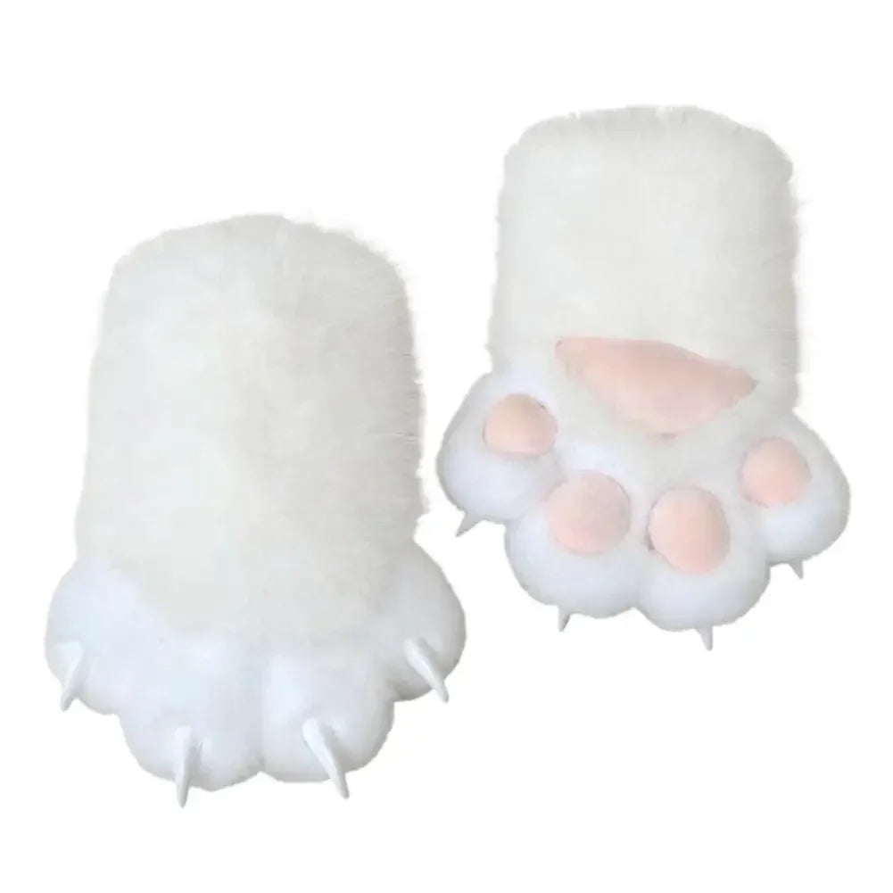 Faux Fur Furry PAWS Gloves Long Nailed Claws Kigurumi Cosplay Costume Mittens Halloween Party Props for Women Party Accessories Peaceful Pleasures Health and Wellness L White Pink