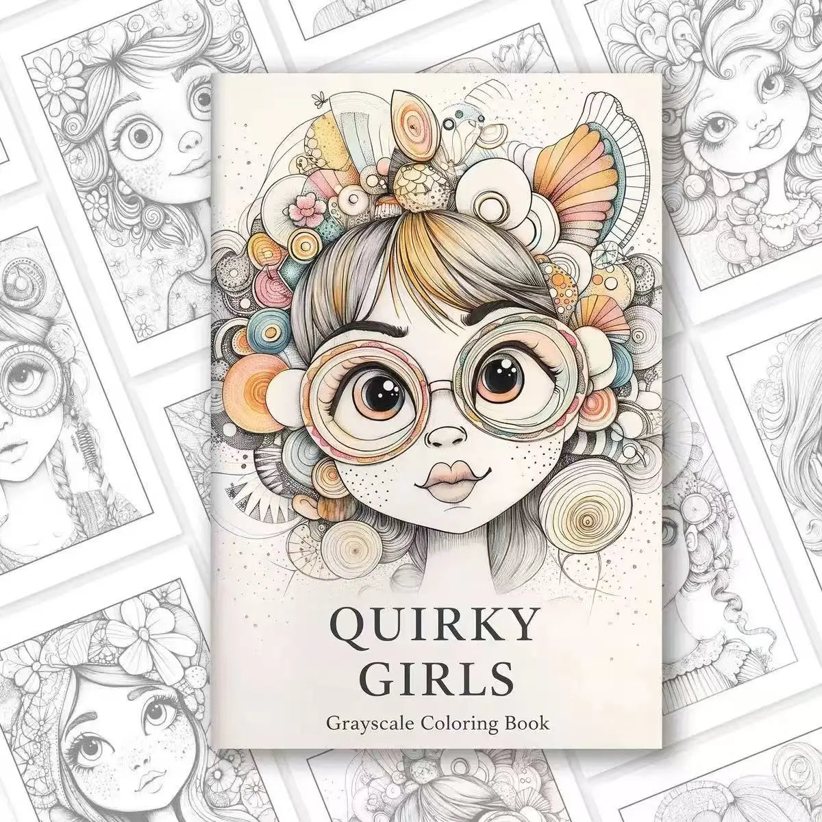 Quirky Girls Grayscale Coloring Book 24 Pages Cute Whimsical Girl