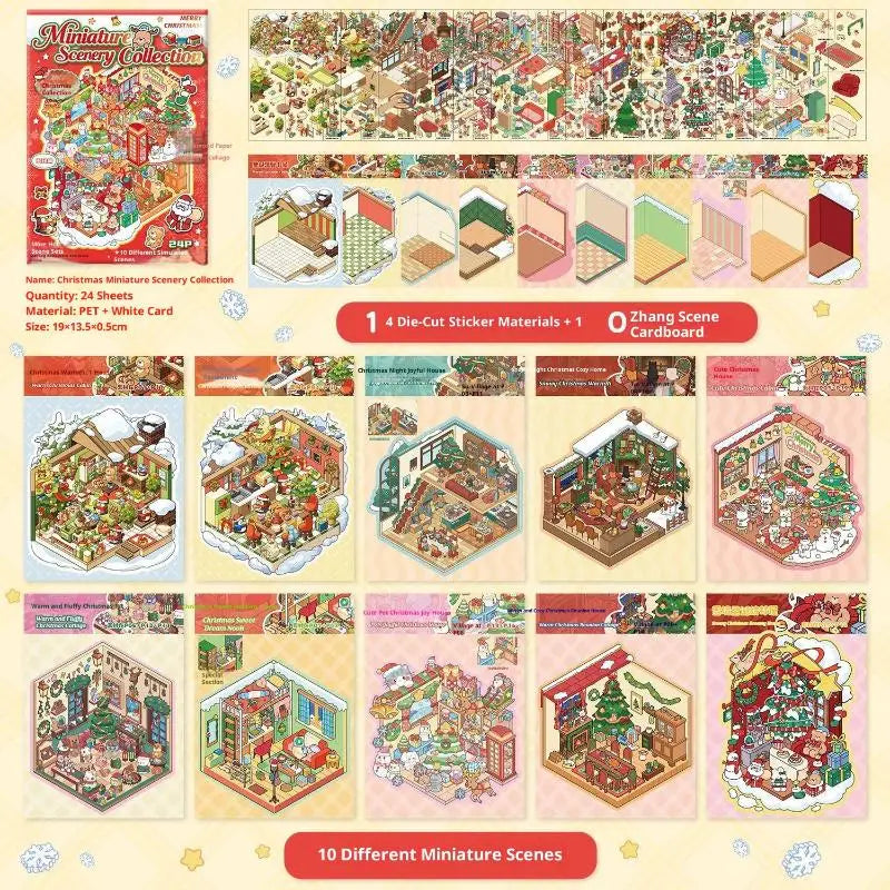 10-Pc Christmas Miniature Diorama Stickers – DIY Scrapbook Set