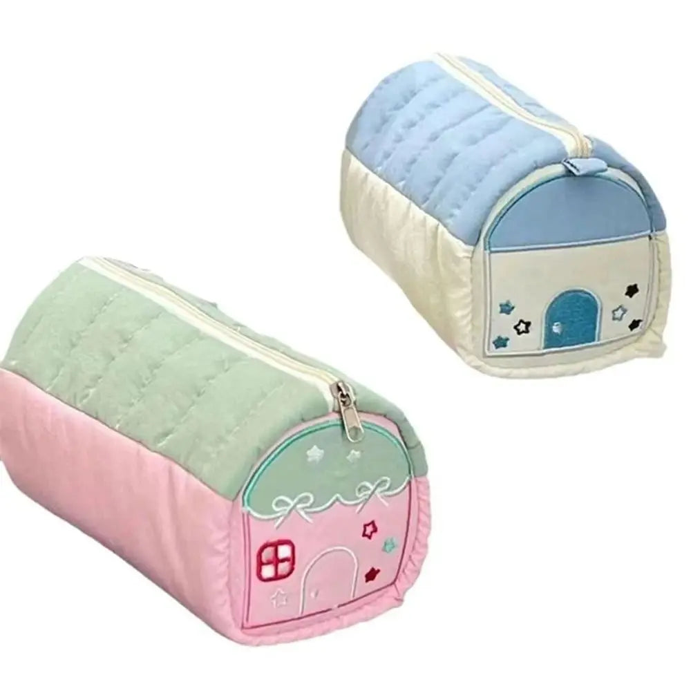 Cute House Shaped Pencil Cases Large Capacity Multi Layer Pen Stationery Storage Bags Creative Embroidery Student Cosmetic Pouch Peaceful Pleasures Health and Wellness