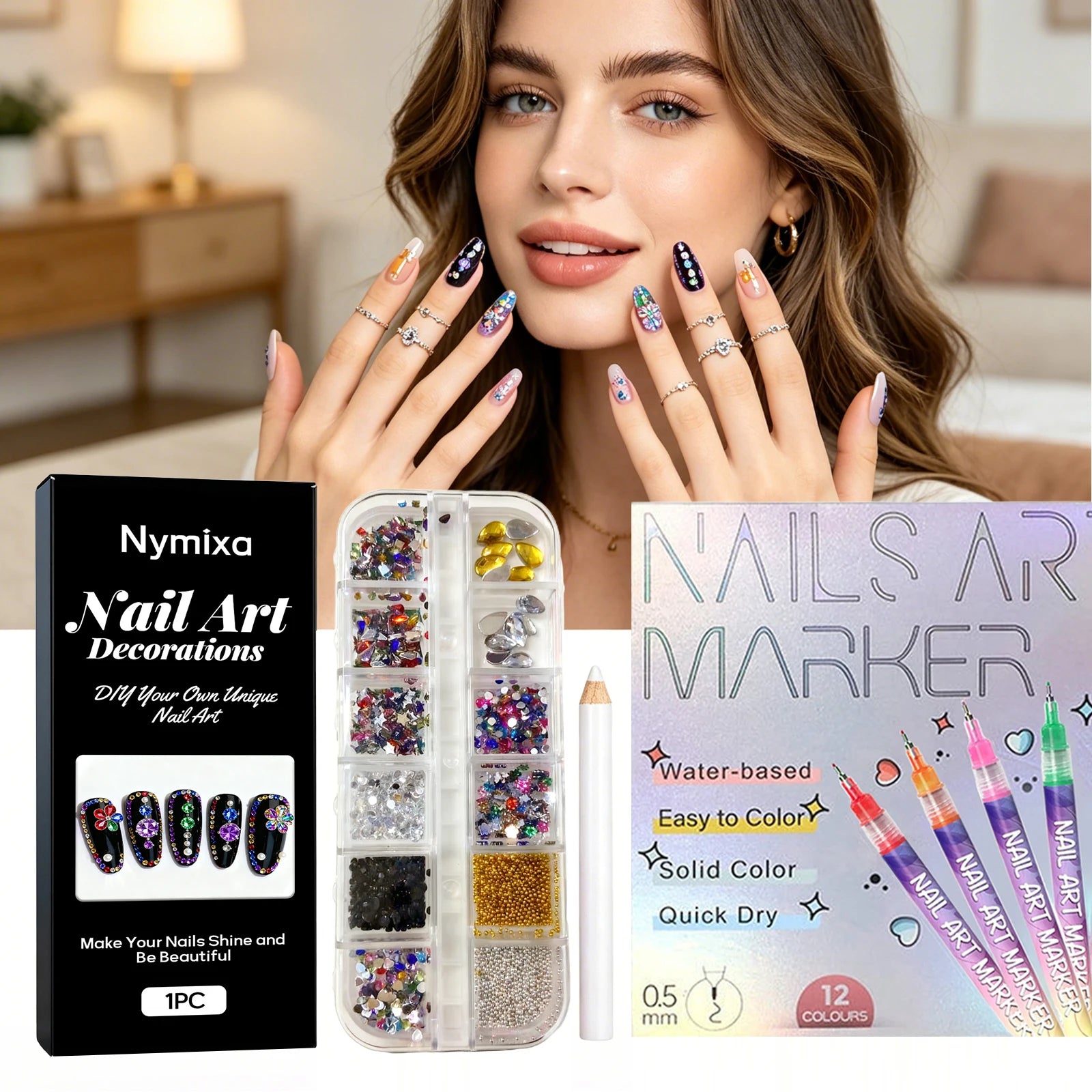 Glitter Art Rhinestone Colorful Popular DIY Nail Decorations Home DIY Nail Art Create Nails Jewelry Diamond Rhinestones 12 Grids Peaceful Pleasures Health and Wellness