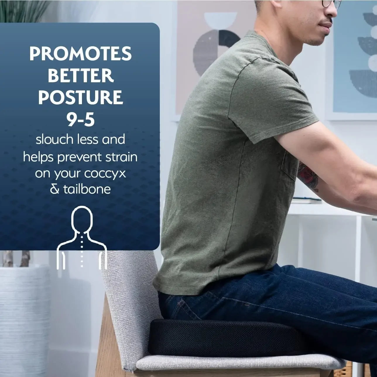 Gel Memory Foam Seat Cushion for Office Chairs - Portable with Removable Mesh Cover and Anti-Slip Bottom Peaceful Pleasures Health and Wellness