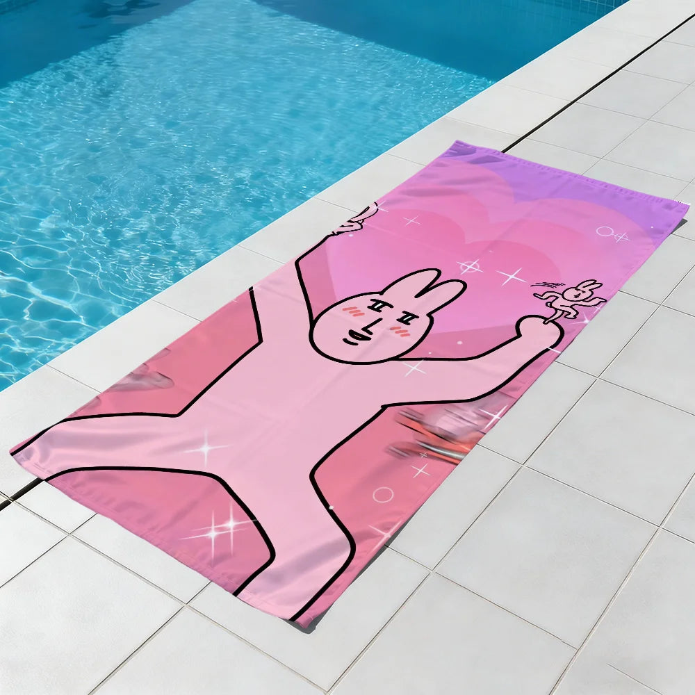 Pink Rabbit Quick-Dry Beach Towel | Soft Cartoon Pool Towel Quick-Dry Beach Towel Peaceful Pleasures Health and Wellness