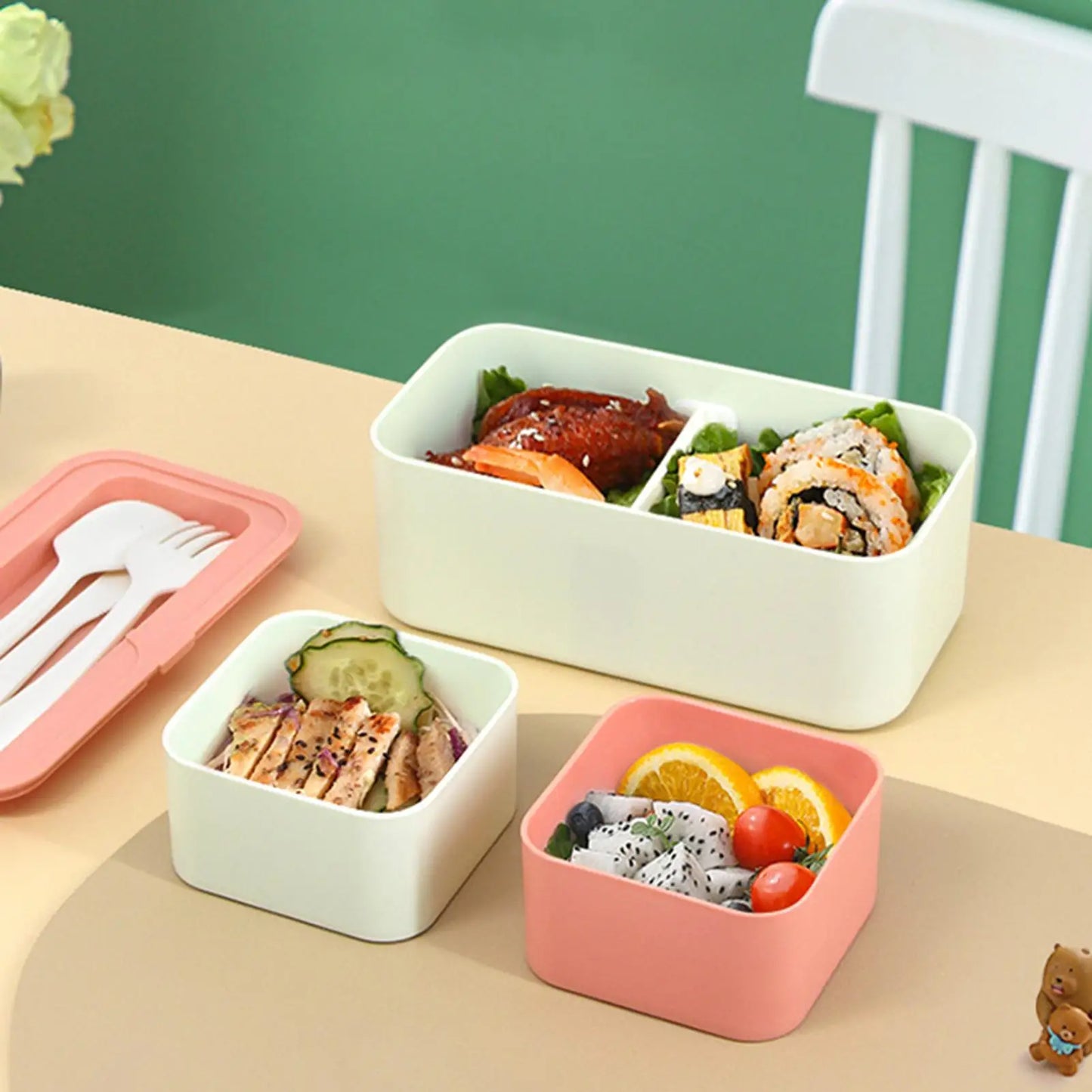 Lunch Containers 1450ml Dishwasher Safe Bowl 2-TierMeal Prep Lunch Box With Utensil Set And Sealing Strap For Work College Peaceful Pleasures Health and Wellness