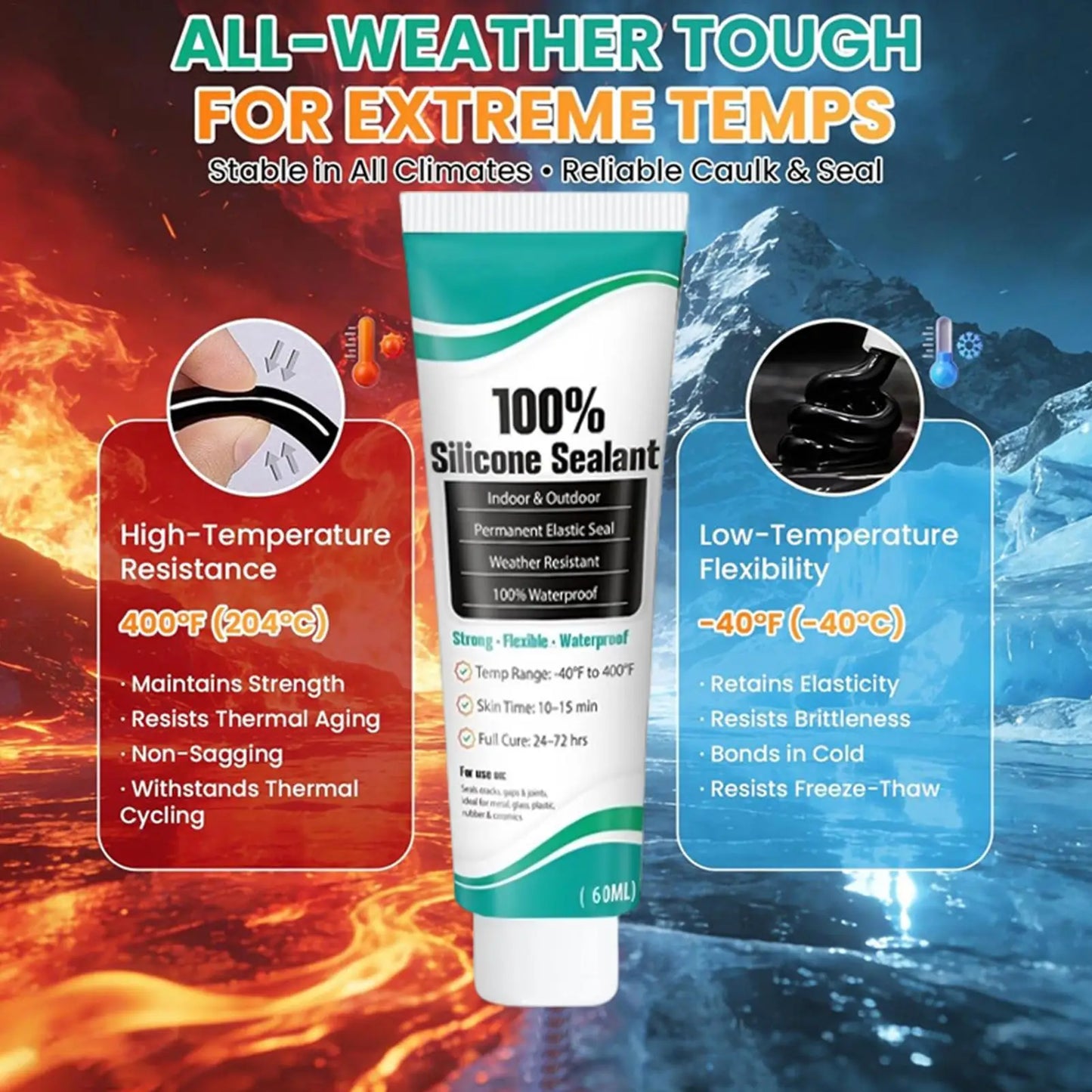 Waterproof Crack-Proof Silicone Sealant Caulk Tube Indoor Outdoor Seal Glue for Bathroom Bathtub Tile Glass Kitchen Door Wall Peaceful Pleasures Health and Wellness