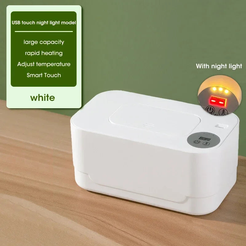 Portable Baby Wipe Warmer 2-in-1 Heated Towel Dispenser with LED Display Heating Box for Home Car Travel Accessories Peaceful Pleasures Health and Wellness USB-White