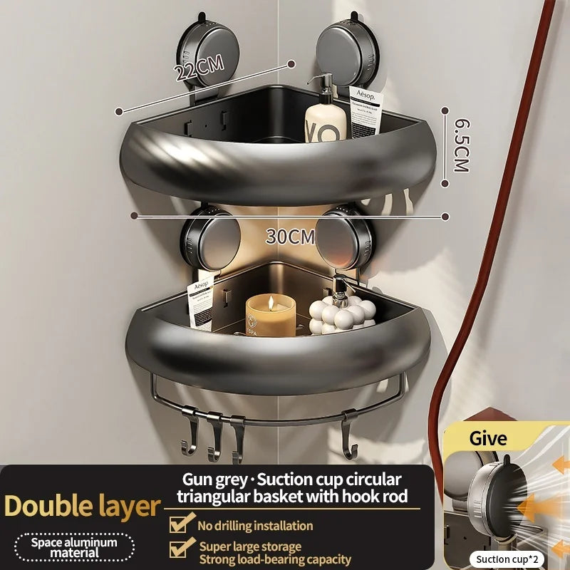 No-Drill Suction Cup Aluminum Bathroom Shelf Wall Organizer