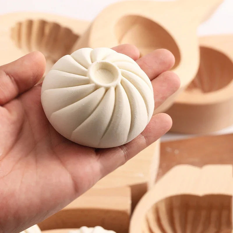 1pc 3D Wood Steamed Bread Mold Thickening Carved Creative Steamed Stuffed Bun Pastry Press Mould Family DIY Handmade Baozi Maker Peaceful Pleasures Health and Wellness