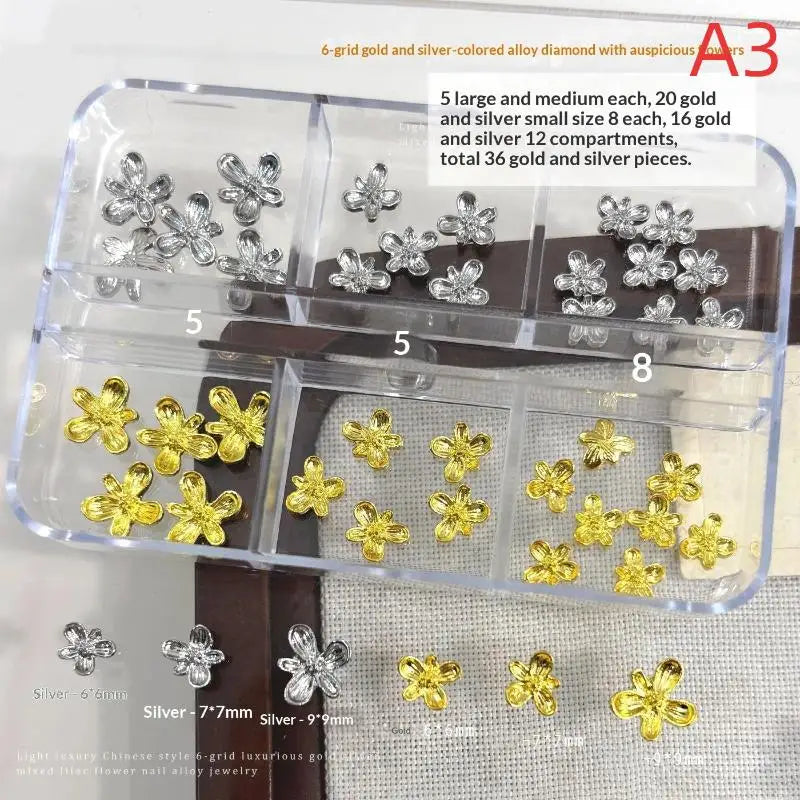 20/30pcs 3D Alloy Flower Nail Art Charms Japanese Silver Gold Lilac Flower Nail Art Decorations Manicure Accessories Peaceful Pleasures Health and Wellness A3