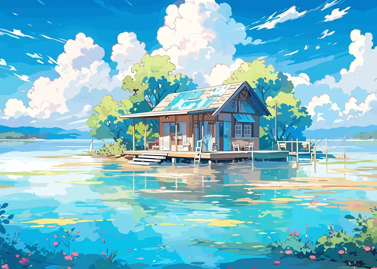 Aestheticism Anime Scenes Posters Sakura Tram Train Ocean View Landscape Prints Canvas Painting Wall Art Picture for Home Decor Peaceful Pleasures Health and Wellness SKU-6 20x30cm Unframed