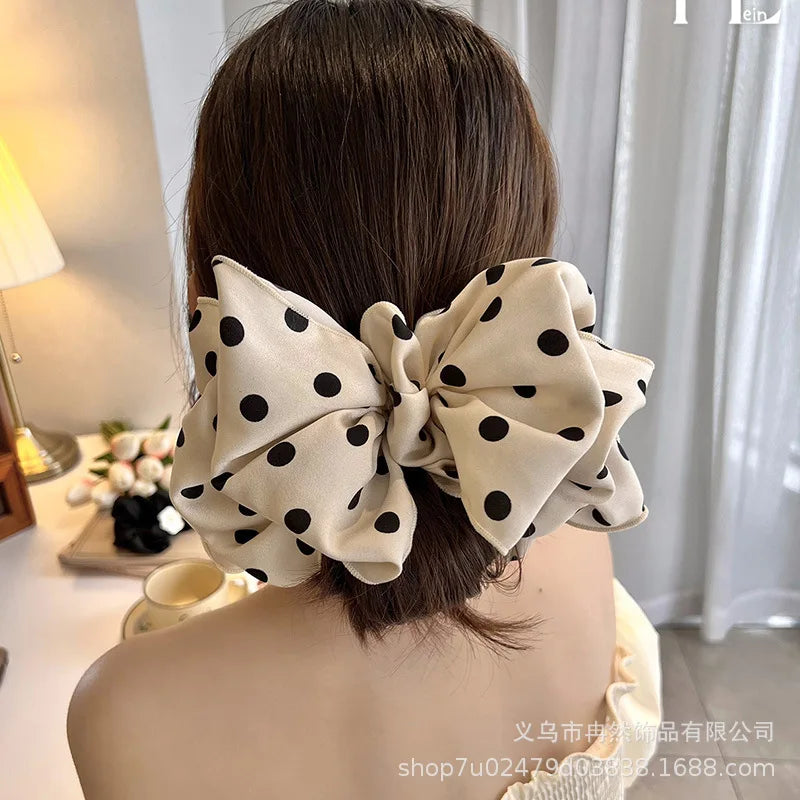 Polka Dot Satin Spring Clip Hairpin | Retro Korean Style