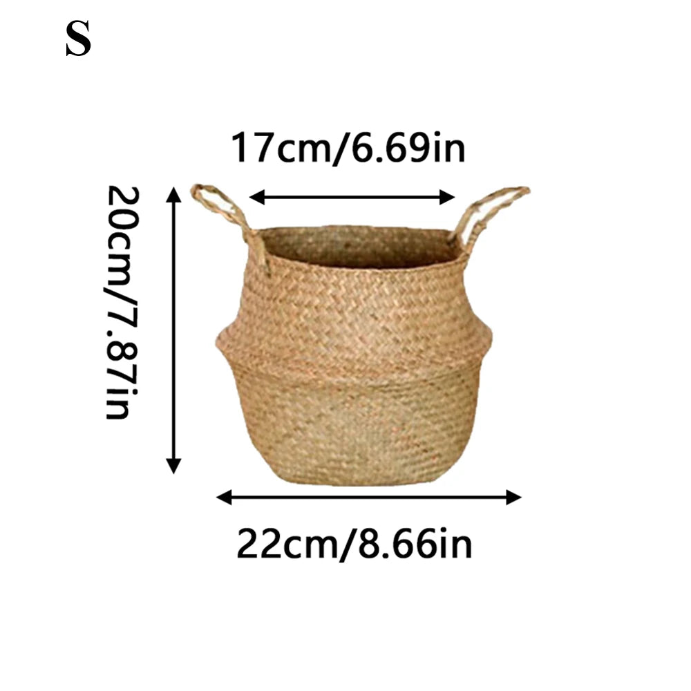 Handwoven Seagrass Plant Basket with Handles | Home Decor