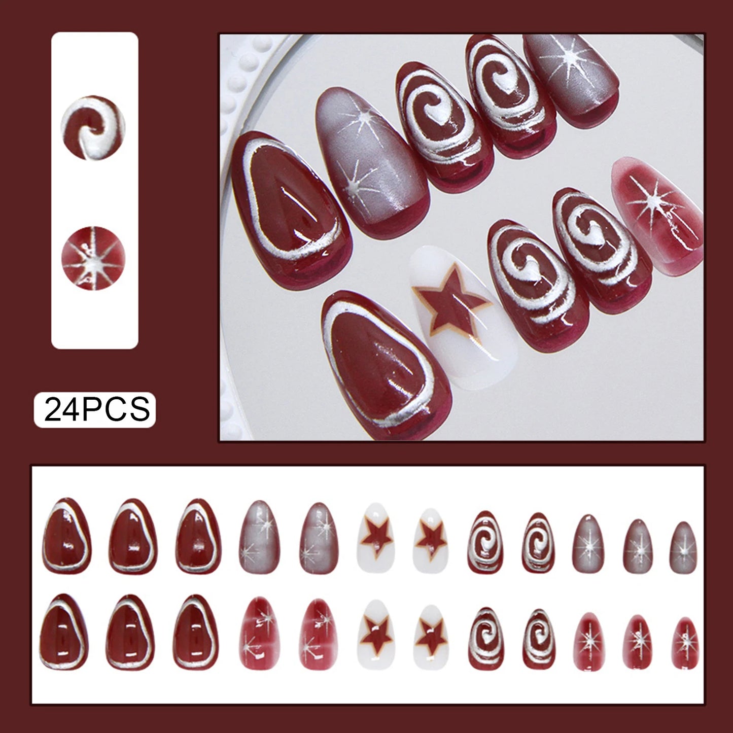 Y2K Almond Press-On Nails | 3D Gold Star Moon | 24pcs