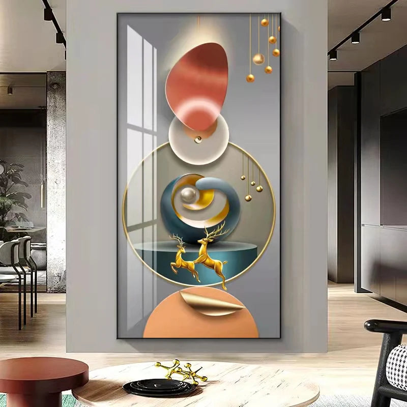 Modern Golden Deer Abstract 3d Geometry Luxury Wall Art Canvas Painting Nordic Leaf Poster Print Pictures for Living Room Decor Peaceful Pleasures Health and Wellness